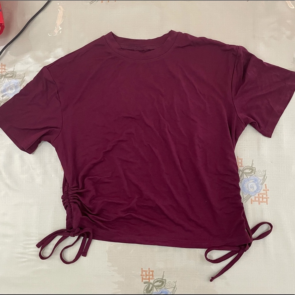 SHEIN Drawstring Ruched Side Solid Tee